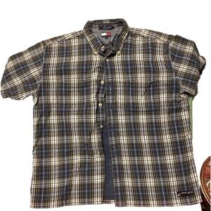 Vintage Tommy Jeans Blue Plaid Short Sleeve Button Down Shirt